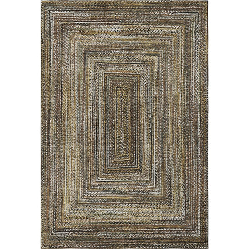 5' X 8' Brown Beige And Gold Geometric Washable Area Rug With UV Protection
