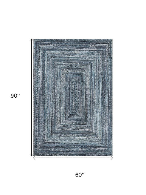 5' X 8' Blue And Gray Geometric Washable Area Rug With UV Protection