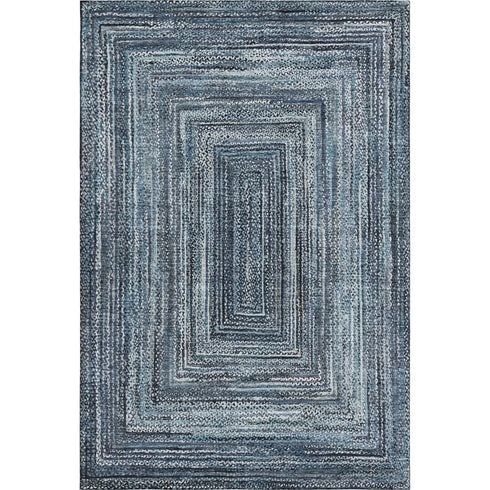 5' X 8' Blue And Gray Geometric Washable Area Rug With UV Protection