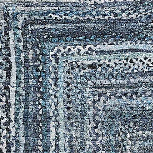 5' X 8' Blue And Gray Geometric Washable Area Rug With UV Protection