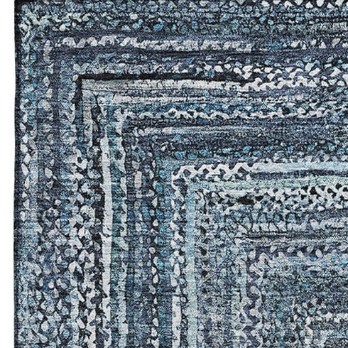 5' X 8' Blue And Gray Geometric Washable Area Rug With UV Protection
