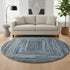 8' Blue And Gray Geometric Washable Round Rug With UV Protection