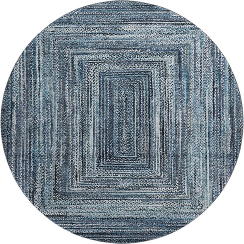 8' Blue And Gray Geometric Washable Round Rug With UV Protection