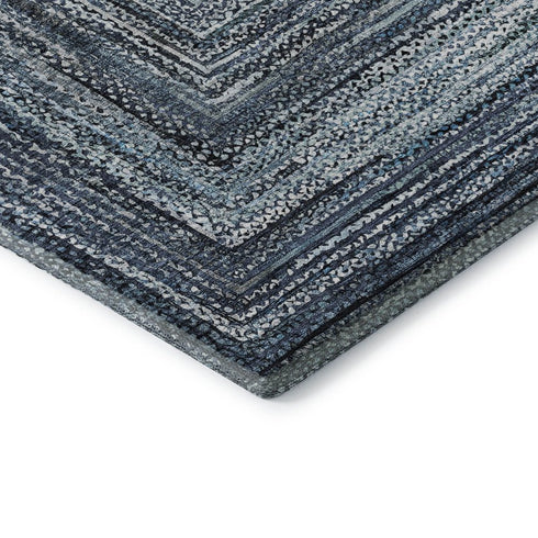 8' Blue And Gray Geometric Washable Round Rug With UV Protection