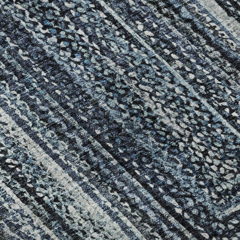 8' Blue And Gray Geometric Washable Round Rug With UV Protection