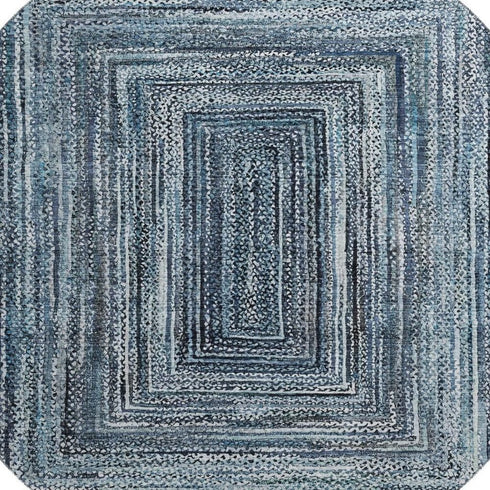 8' Blue And Gray Geometric Washable Round Rug With UV Protection