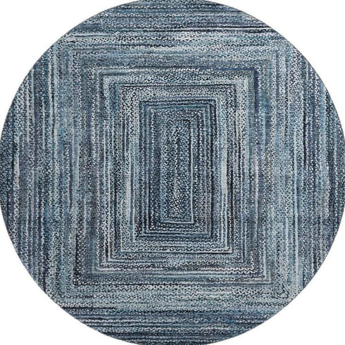 8' Blue And Gray Geometric Washable Round Rug With UV Protection
