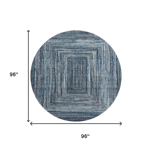 8' Blue And Gray Geometric Washable Round Rug With UV Protection