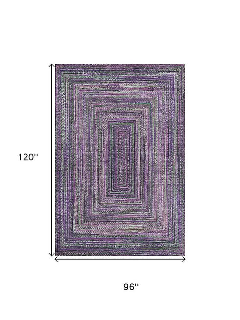 8' X 10' Purple And Gray Geometric Washable Area Rug With UV Protection