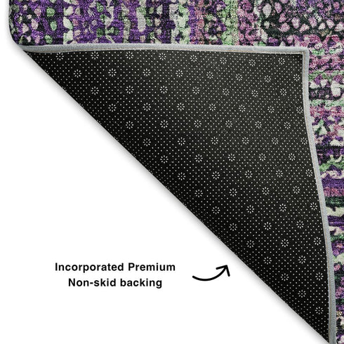 8' X 10' Purple And Gray Geometric Washable Area Rug With UV Protection