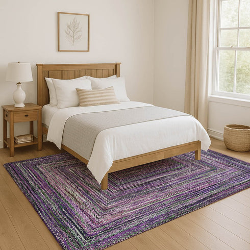8' X 10' Purple And Gray Geometric Washable Area Rug With UV Protection