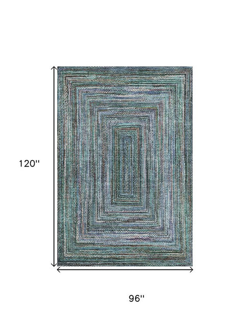 8' X 10' Teal And Brown Geometric Washable Area Rug With UV Protection