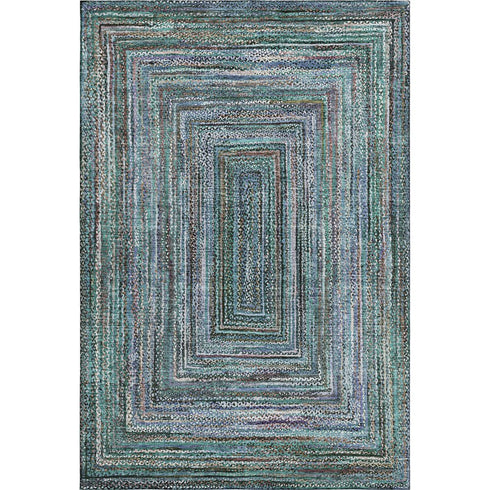 8' X 10' Teal And Brown Geometric Washable Area Rug With UV Protection