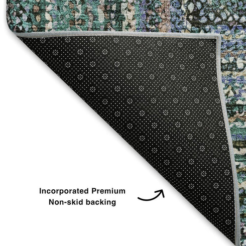 8' X 10' Teal And Brown Geometric Washable Area Rug With UV Protection