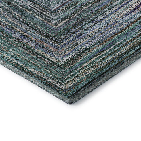 8' X 10' Teal And Brown Geometric Washable Area Rug With UV Protection