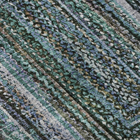 8' X 10' Teal And Brown Geometric Washable Area Rug With UV Protection