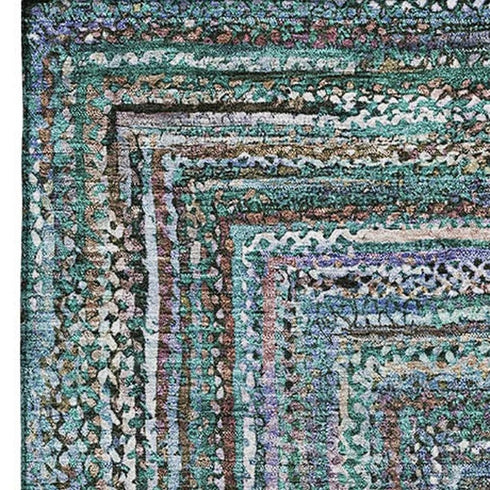8' X 10' Teal And Brown Geometric Washable Area Rug With UV Protection