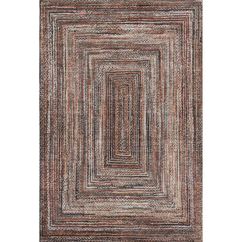 5' X 8' Terra Cotta And Beige Geometric Washable Area Rug With UV Protection