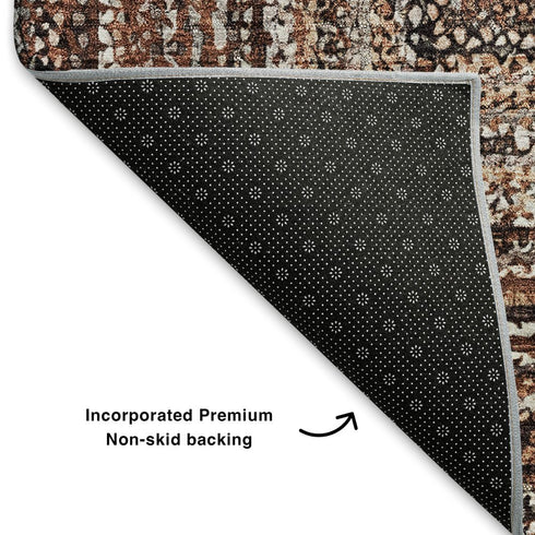 5' X 8' Terra Cotta And Beige Geometric Washable Area Rug With UV Protection