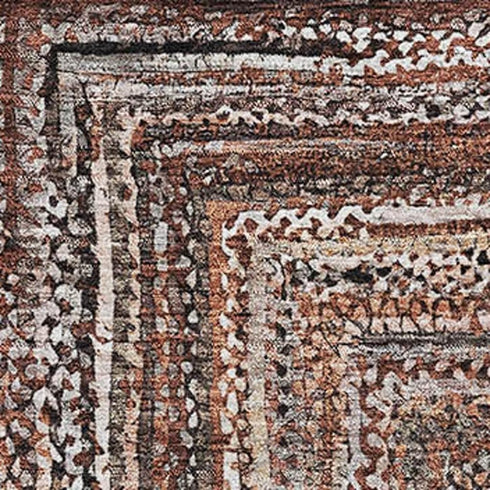5' X 8' Terra Cotta And Beige Geometric Washable Area Rug With UV Protection