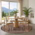 8' Terra Cotta And Beige Geometric Washable Round Rug With UV Protection