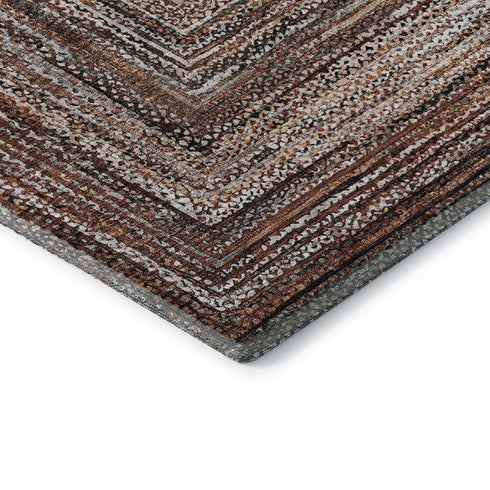 8' Terra Cotta And Beige Geometric Washable Round Rug With UV Protection