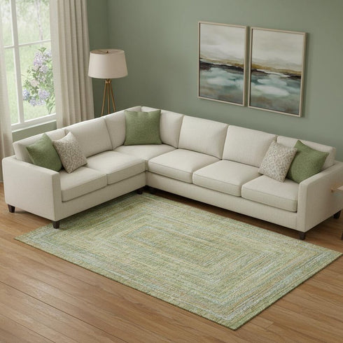 9' X 12' Artichoke Green And Blue Geometric Washable Area Rug With UV Protection