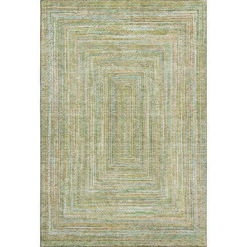9' X 12' Artichoke Green And Blue Geometric Washable Area Rug With UV Protection