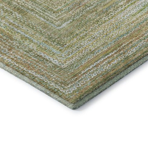 9' X 12' Artichoke Green And Blue Geometric Washable Area Rug With UV Protection