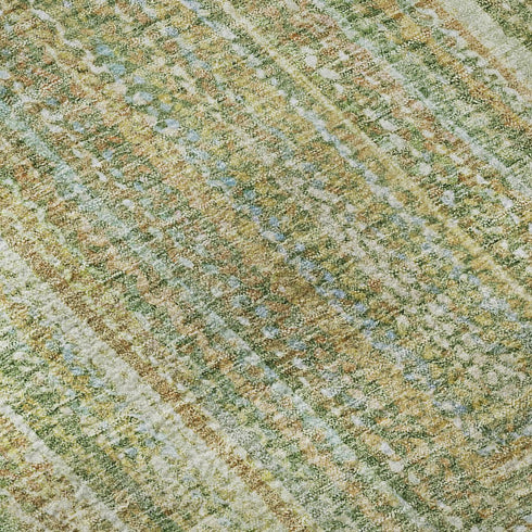 9' X 12' Artichoke Green And Blue Geometric Washable Area Rug With UV Protection