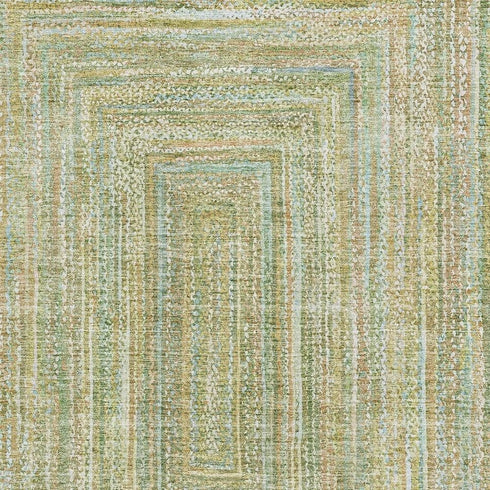 9' X 12' Artichoke Green And Blue Geometric Washable Area Rug With UV Protection