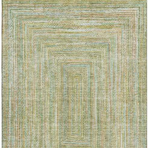 9' X 12' Artichoke Green And Blue Geometric Washable Area Rug With UV Protection
