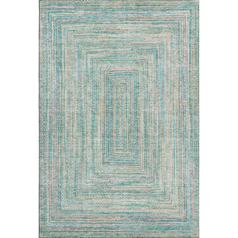 8' X 10' Teal And Ivory Geometric Washable Area Rug With UV Protection