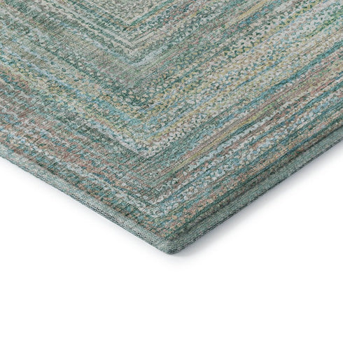 8' X 10' Teal And Ivory Geometric Washable Area Rug With UV Protection