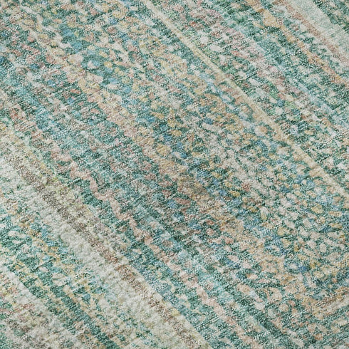 8' X 10' Teal And Ivory Geometric Washable Area Rug With UV Protection