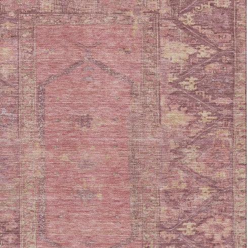 8' X 10' Blush And Beige Oriental Washable Area Rug With UV Protection