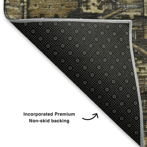 5' X 8' Brown And Charcoal Oriental Washable Area Rug With UV Protection