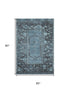 5' X 8' Blue And Charcoal Oriental Washable Area Rug With UV Protection