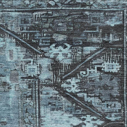 5' X 8' Blue And Charcoal Oriental Washable Area Rug With UV Protection