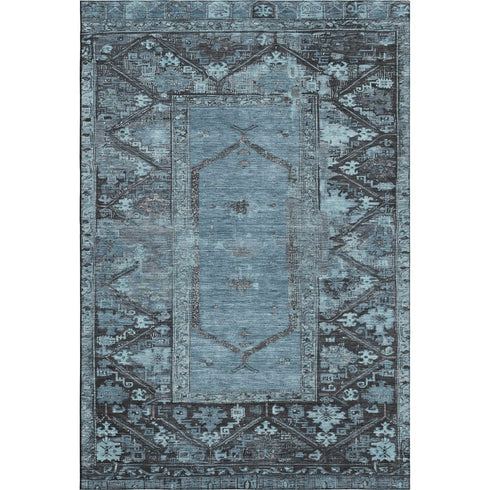 8' X 10' Blue And Charcoal Oriental Washable Area Rug With UV Protection