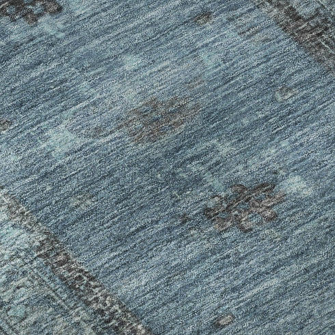 8' X 10' Blue And Charcoal Oriental Washable Area Rug With UV Protection