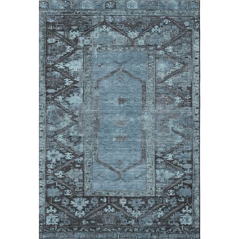 8' X 10' Blue And Charcoal Oriental Washable Area Rug With UV Protection