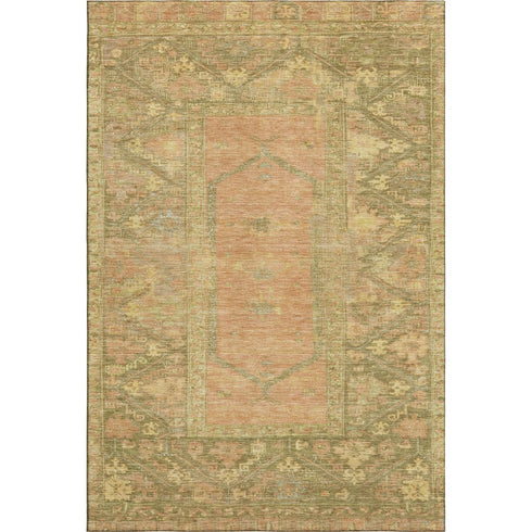 5' X 8' Coral And Gold Oriental Washable Area Rug With UV Protection