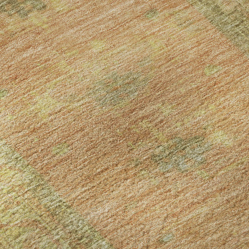 5' X 8' Coral And Gold Oriental Washable Area Rug With UV Protection