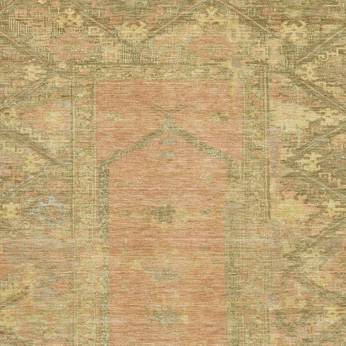 5' X 8' Coral And Gold Oriental Washable Area Rug With UV Protection