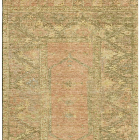 5' X 8' Coral And Gold Oriental Washable Area Rug With UV Protection