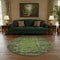 8' Olive Green And Charcoal Oriental Washable Round Rug With UV Protection