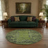8' Olive Green And Charcoal Oriental Washable Round Rug With UV Protection