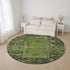 8' Olive Green And Charcoal Oriental Washable Round Rug With UV Protection
