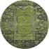 8' Olive Green And Charcoal Oriental Washable Round Rug With UV Protection